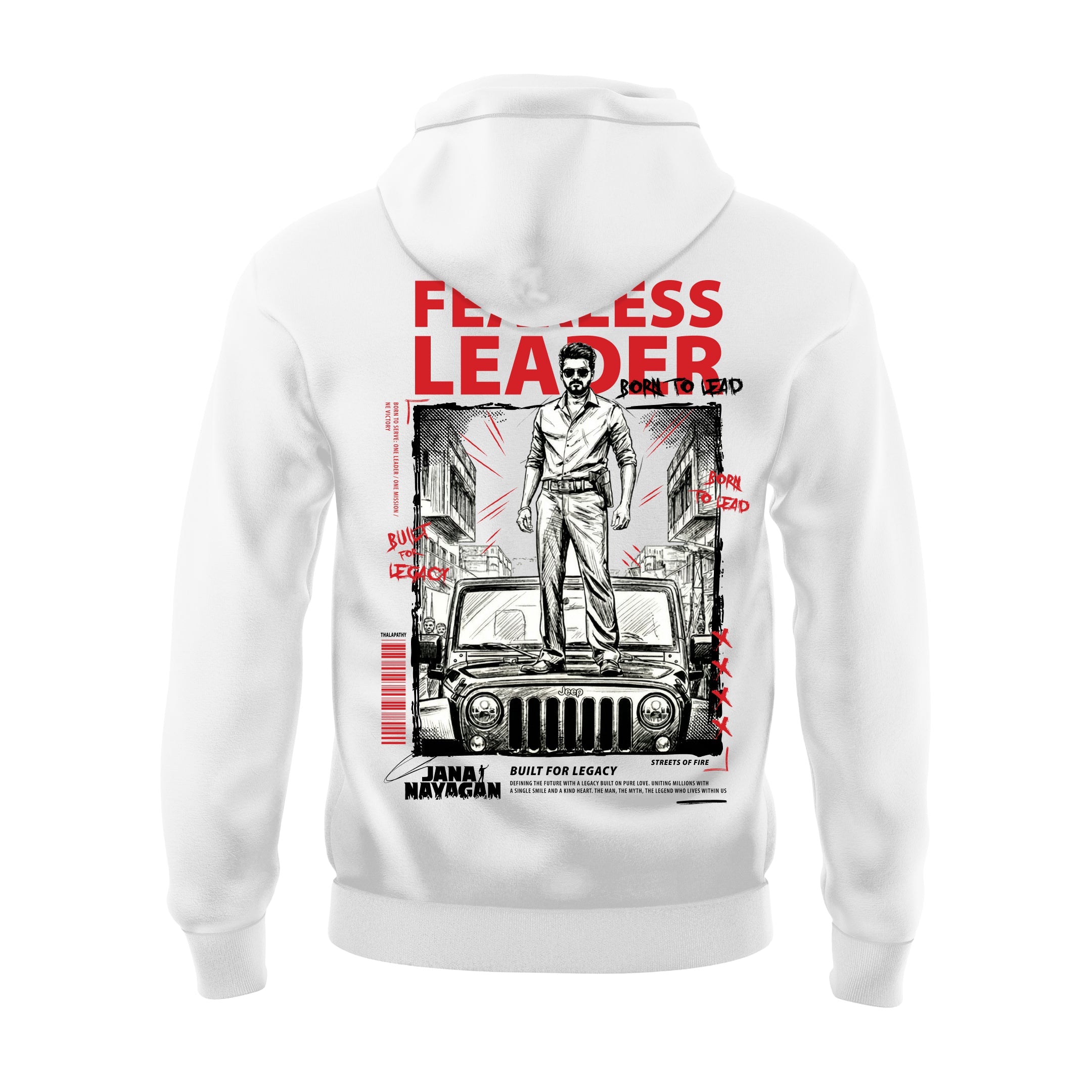 Jana Nayagan Thalapathy Vijay Fearless Leader White Hoodie - Dudeme