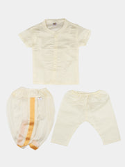 Born Baby Silk Shirt Set (Newborn Baby Traditional Set Cream) - Ramraj Cotton