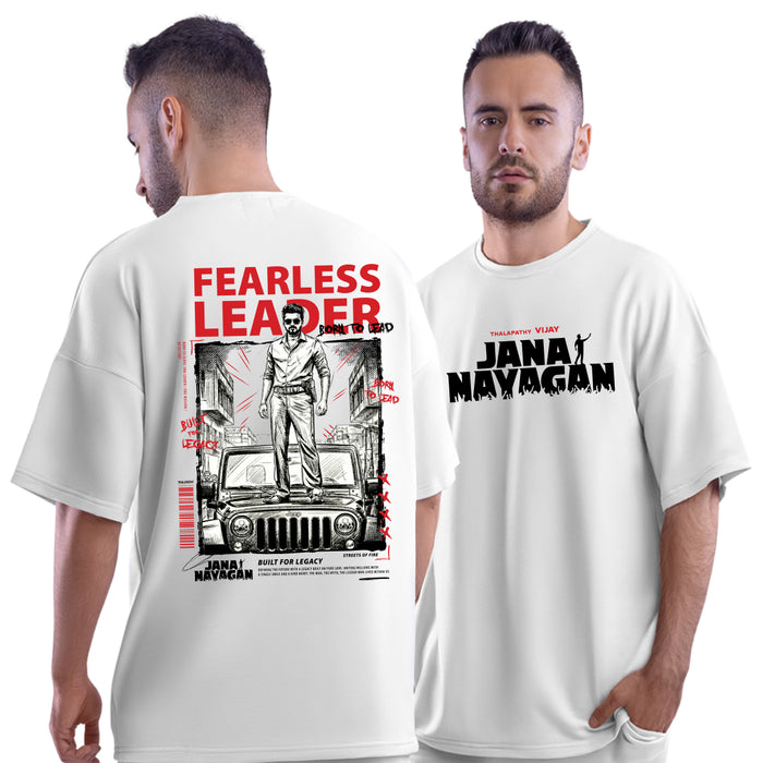 Jana Nayagan Thalapathy Vijay Fearless Leader White Oversized T-Shirt - Dudeme
