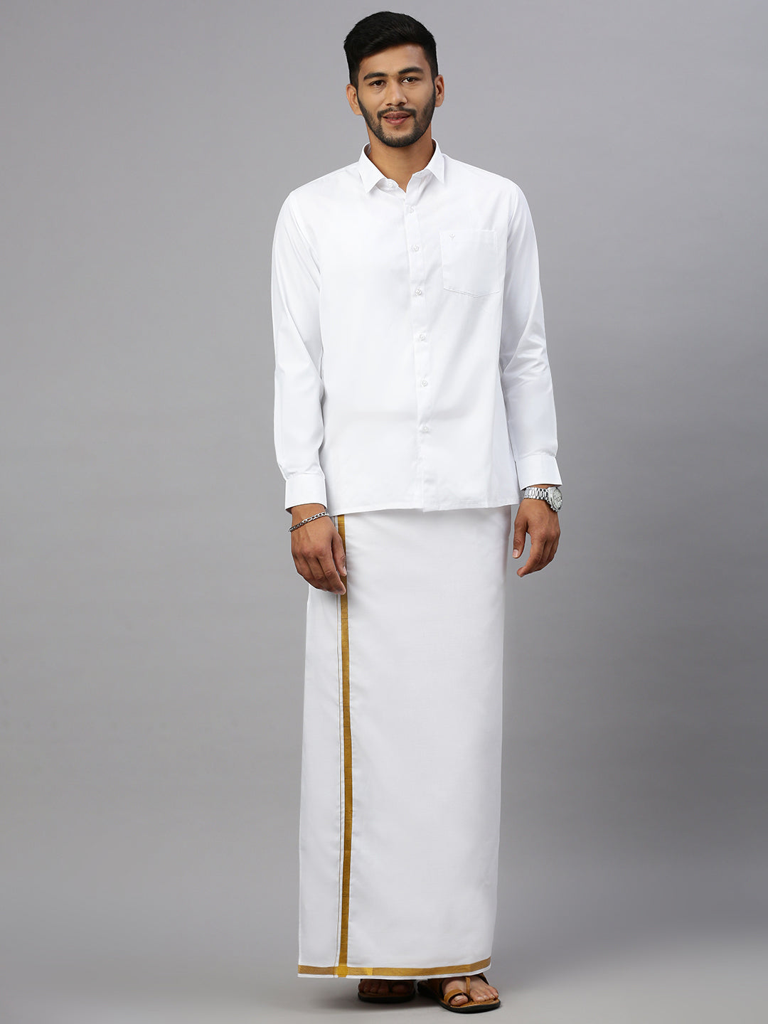 Regular single layer Gold Jari Dhoti - Ramraj Cotton