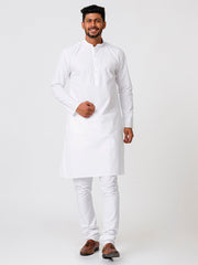 Men Cotton Full Length White Kurta and Pyjama Set - Ramraj Cotton