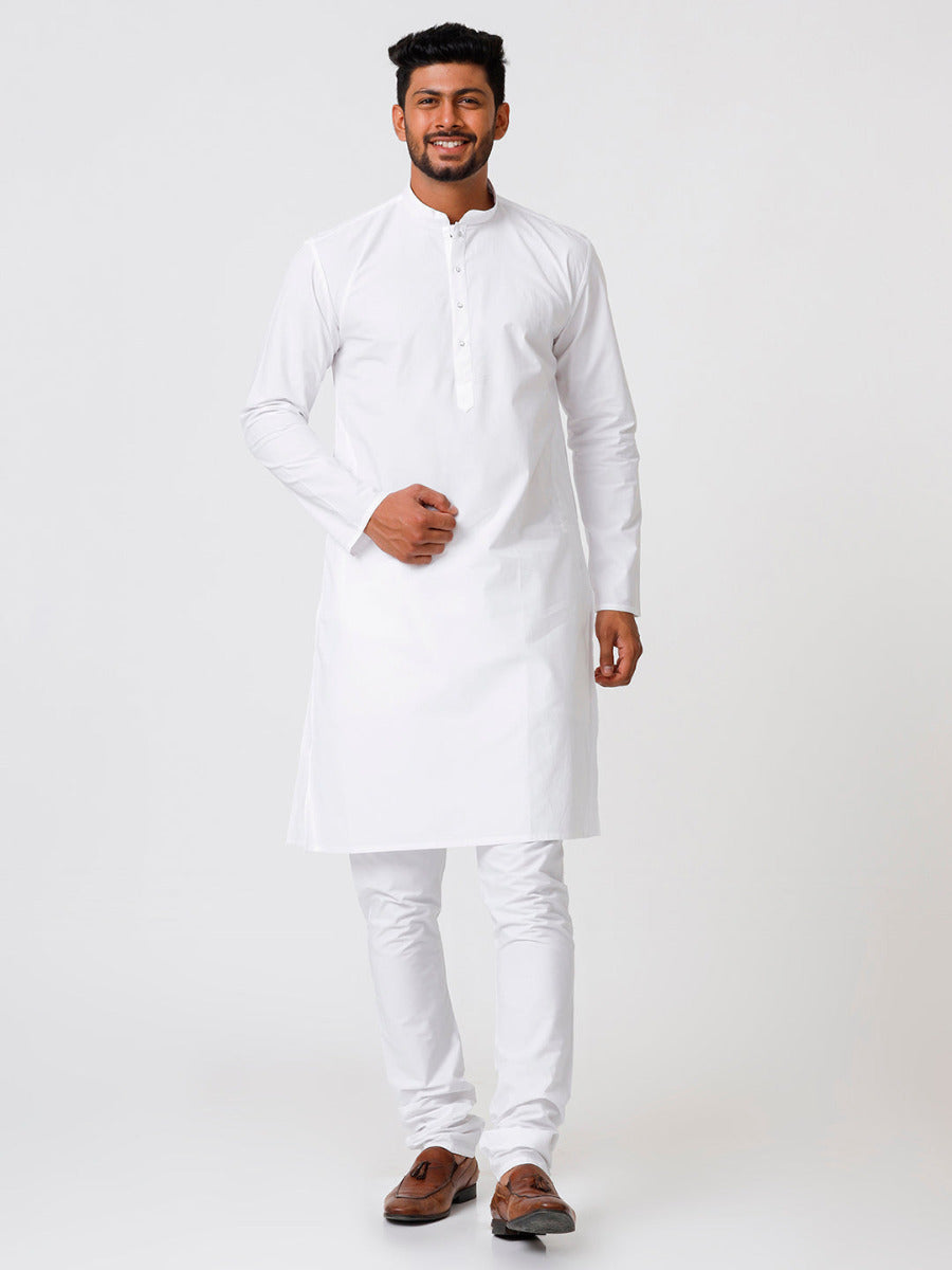 Men Cotton Full Length White Kurta and Pyjama Set - Ramraj Cotton