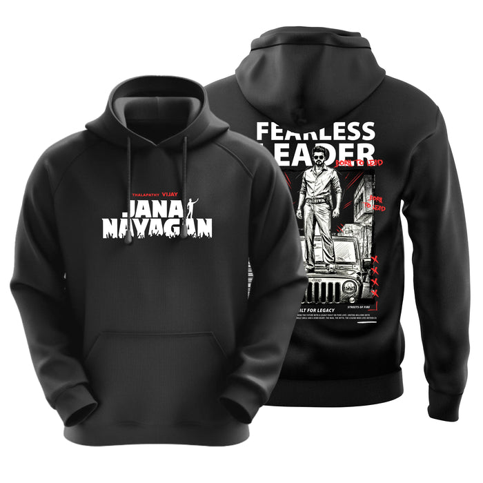 Jana Nayagan Thalapathy Vijay Fearless Leader Black Hoodie - Dudeme