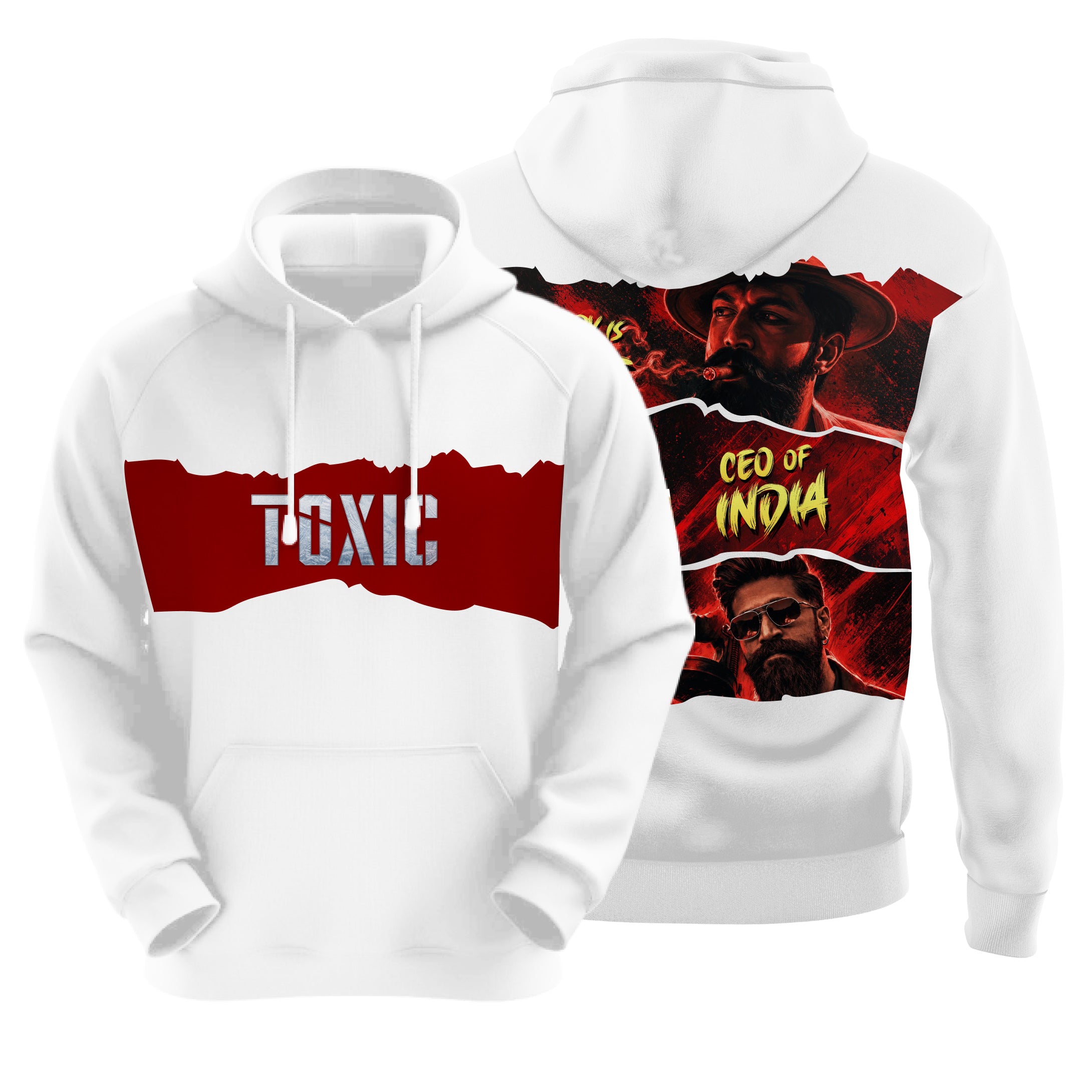 Red Theme CEO of India White Hoodie