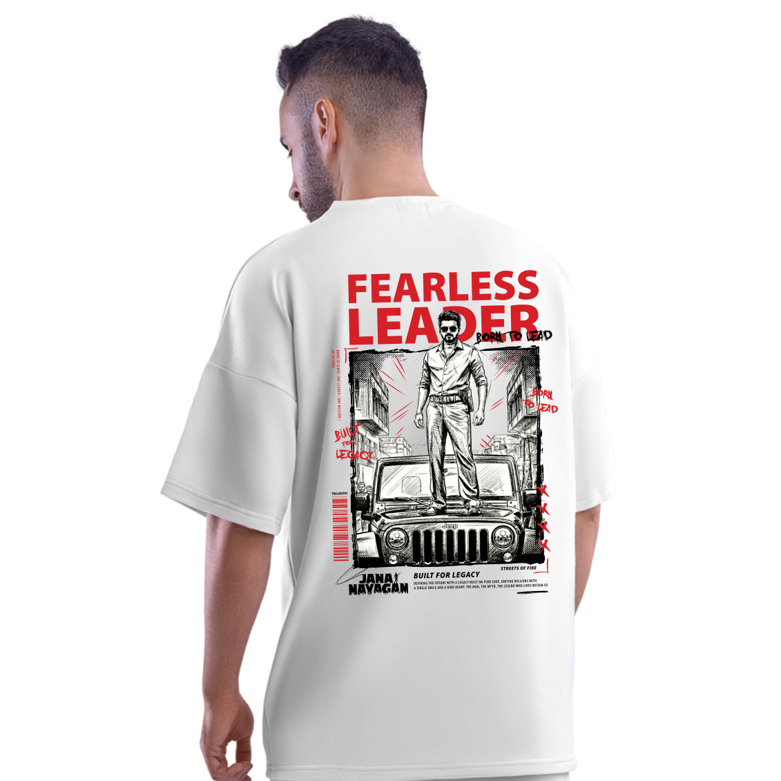 Jana Nayagan Thalapathy Vijay Fearless Leader White Oversized T-Shirt - Dudeme
