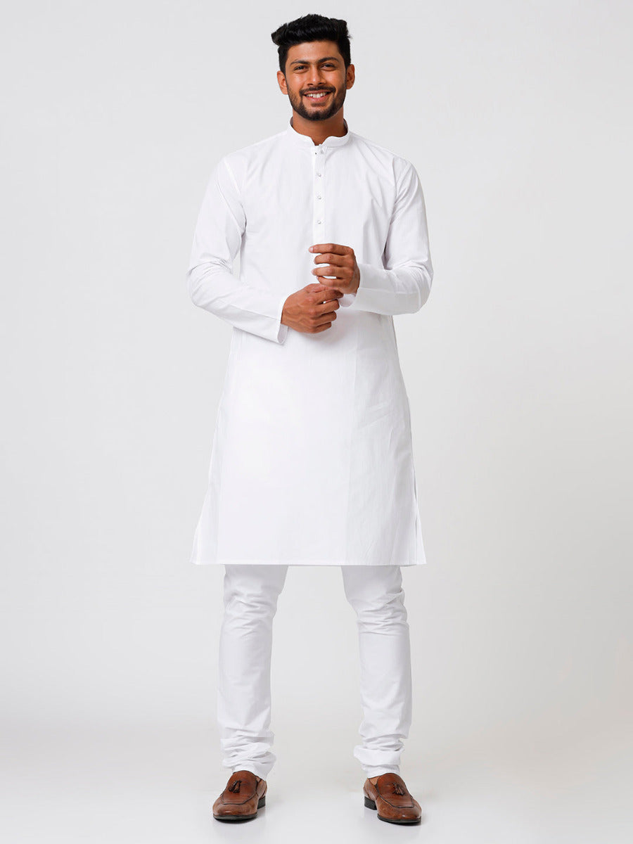 Men Cotton Full Length White Kurta and Pyjama Set - Ramraj Cotton