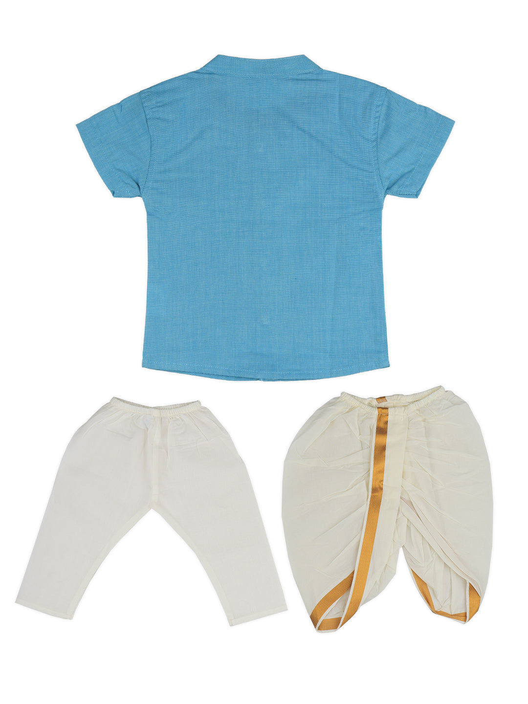 Born Baby Panchakacham Set  (Newborn Baby Blue Shirt with Pant and Panchakacham Set) - Ramraj Cotton