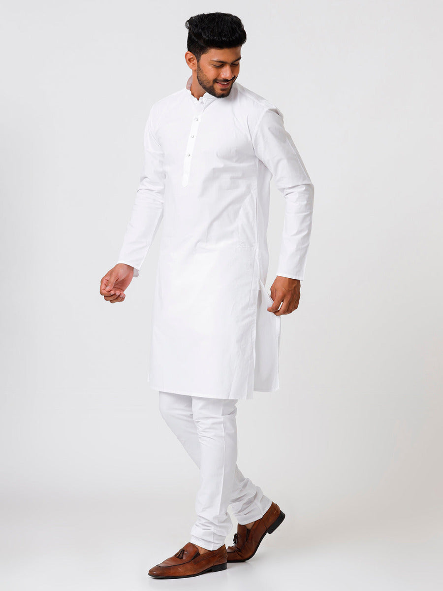 Men Cotton Full Length White Kurta and Pyjama Set - Ramraj Cotton