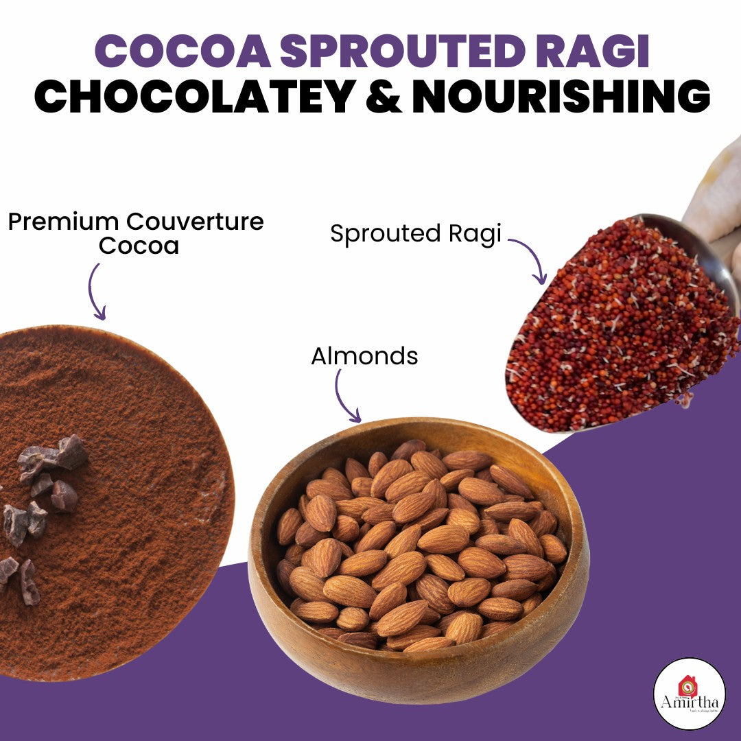 Cocoa Sprouted Ragi Almond Drink Mix - Amirtha Health Foods