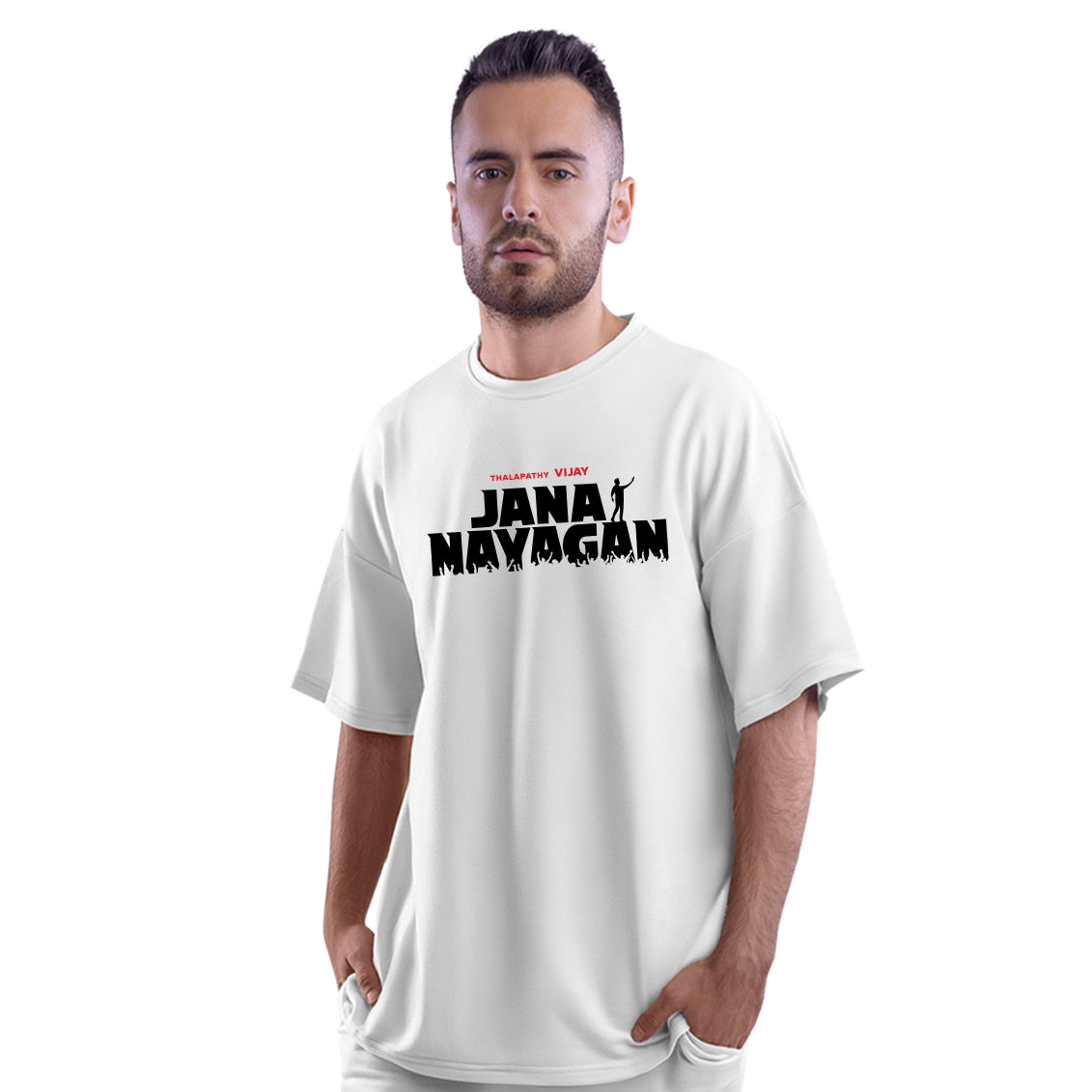 Jana Nayagan Thalapathy Vijay Fearless Leader White Oversized T-Shirt - Dudeme