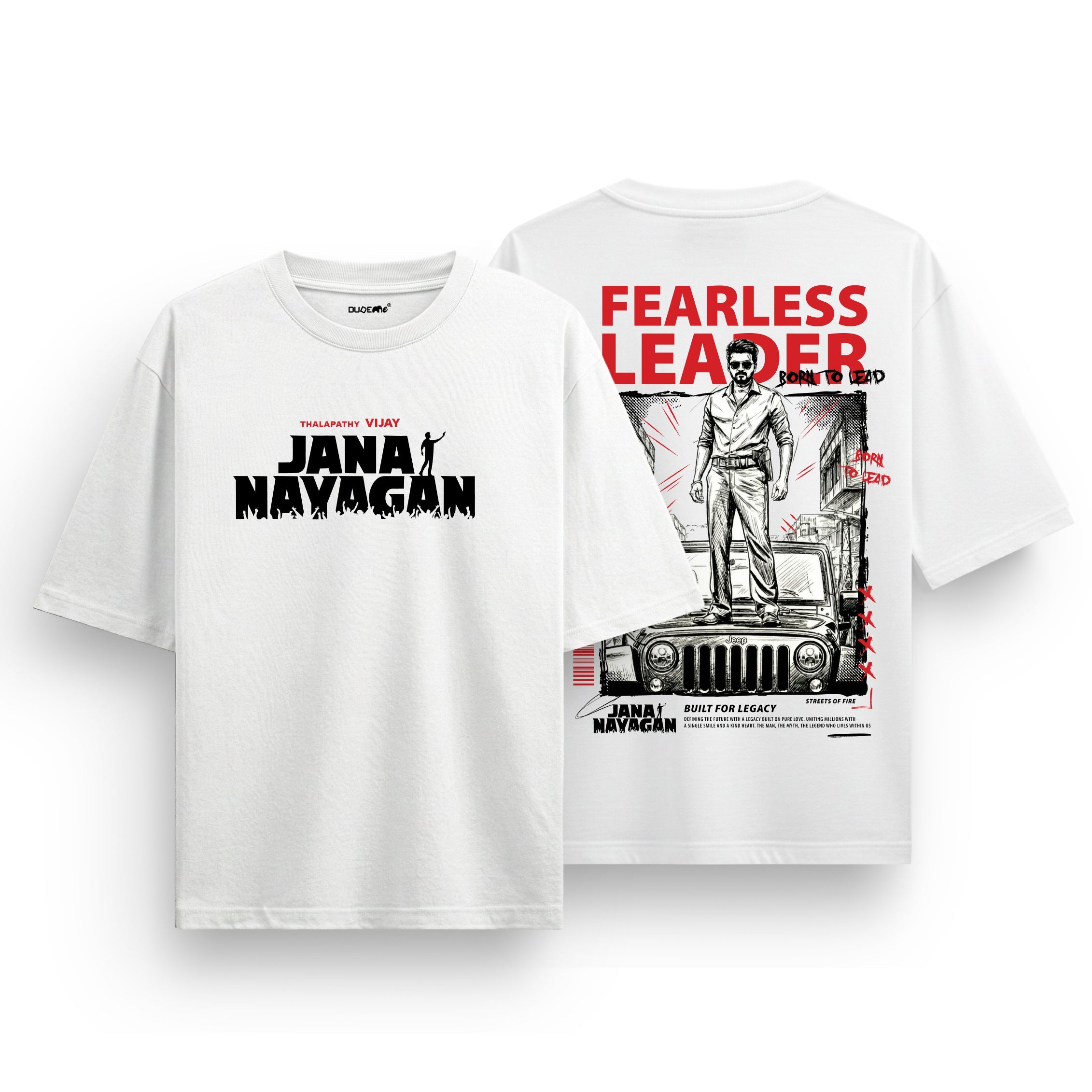 Jana Nayagan Thalapathy Vijay Fearless Leader White Oversized T-Shirt - Dudeme