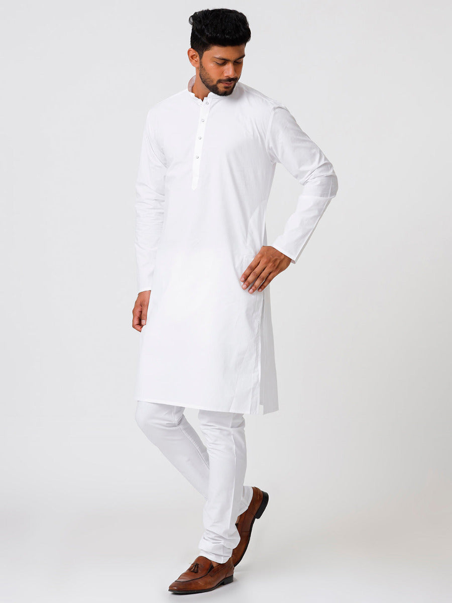 Men Cotton Full Length White Kurta and Pyjama Set - Ramraj Cotton