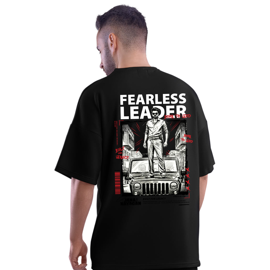 Jana Nayagan Thalapathy Vijay Fearless Leader Black Oversized T-Shirt - Dudeme