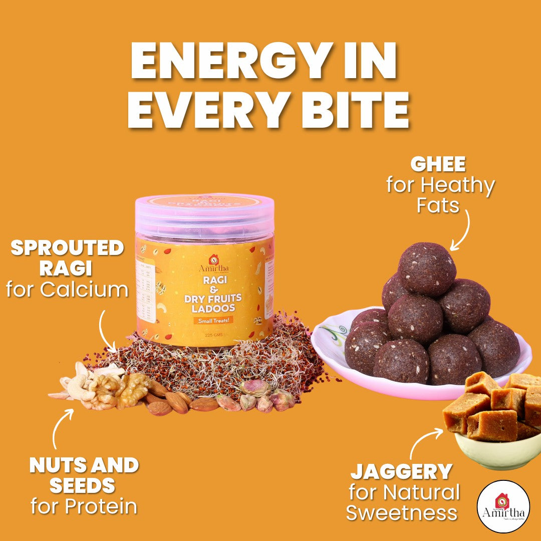 Sprouted Ragi & Dry Fruits Ladoos - Amirtha Health Foods