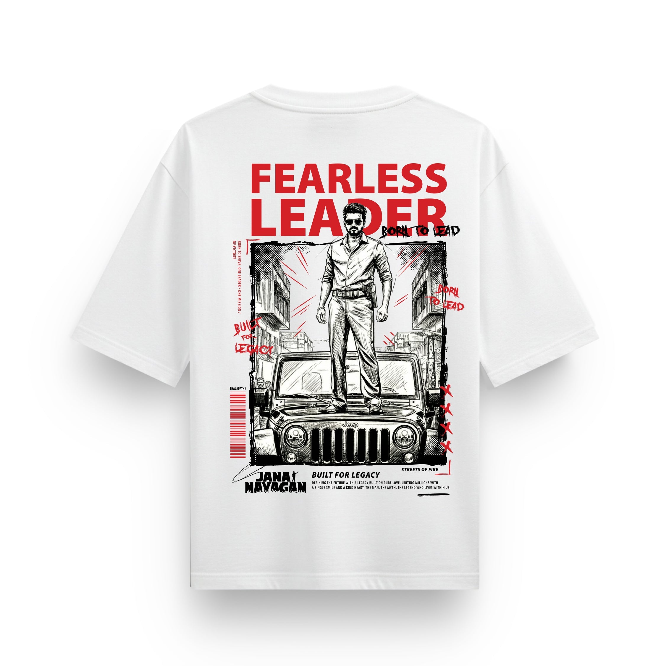 Jana Nayagan Thalapathy Vijay Fearless Leader White Oversized T-Shirt - Dudeme