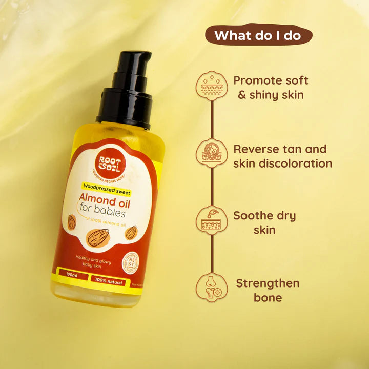 Wood-Pressed Sweet Almond Oil For Babies Root and Soil