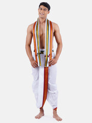 Men Readymade White Panchakacham (Men Readymade White Panchakacham & Angavastram with Mayilkhan Border - 34) - Ramraj Cotton
