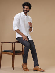 Linen Cotton White Shirt (Men Linen Cotton White Shirt Full Sleeve - 38) - Ramraj Cotton