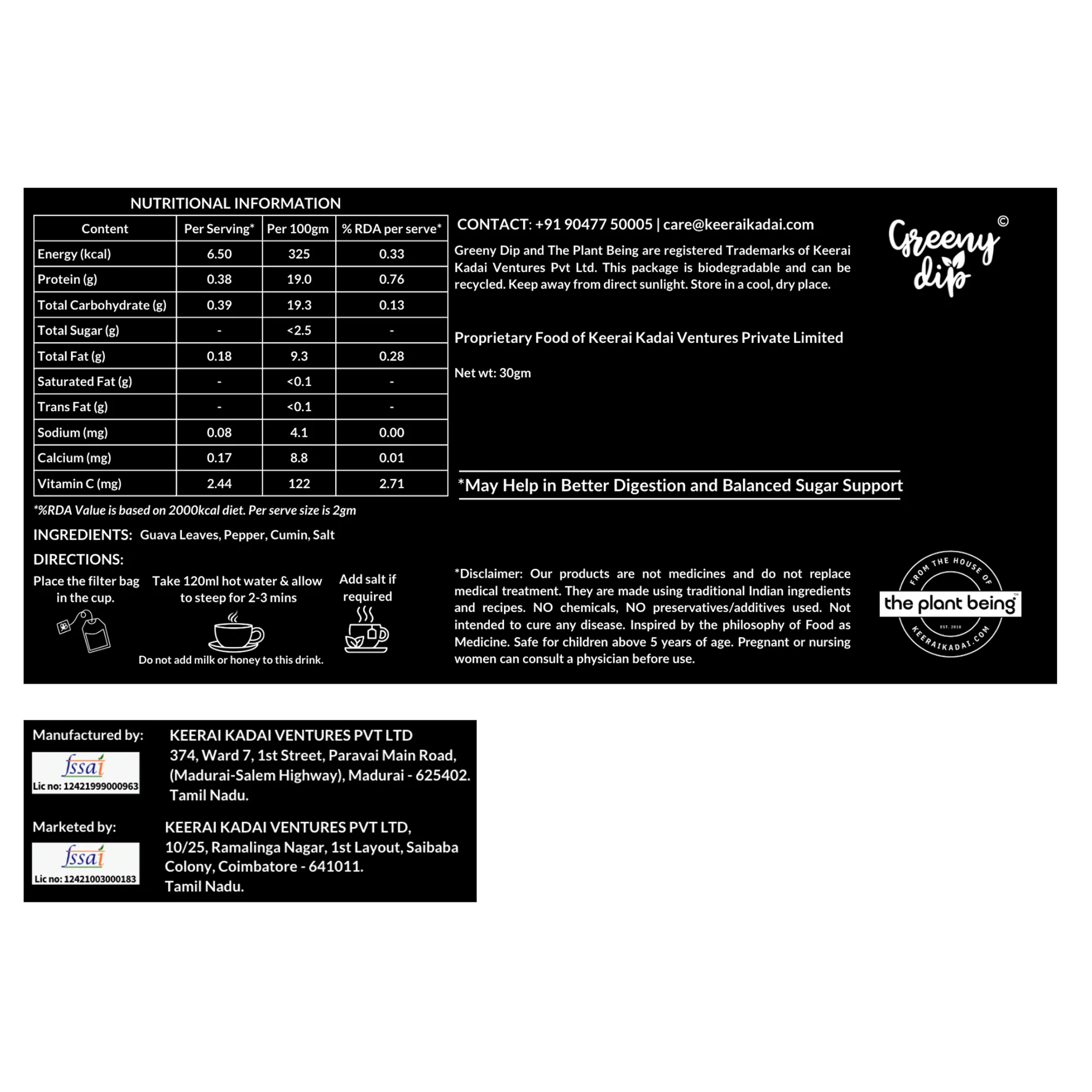 Dip Soup - Guava Leaf Wellness Sachet - Keerai Kadai