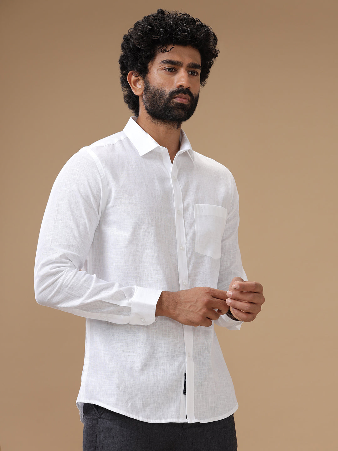 Linen Cotton White Shirt (Men Linen Cotton White Shirt Full Sleeve - 38) - Ramraj Cotton