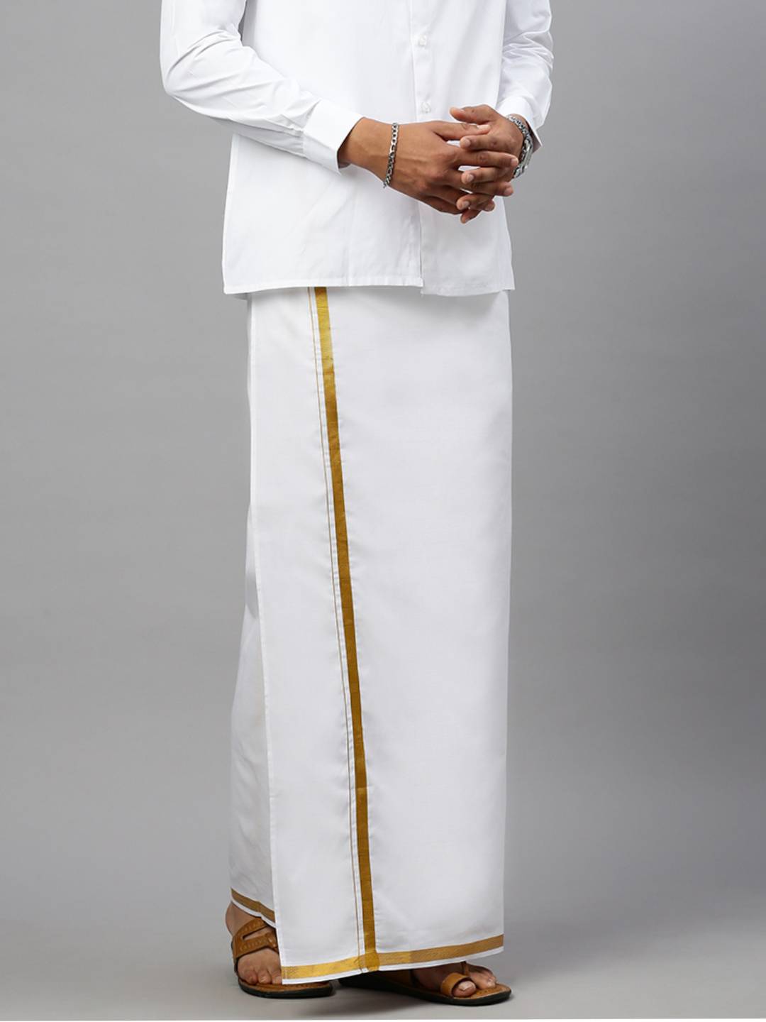 Regular Double Layer Gold Jari Dothi - Ramraj Cotton